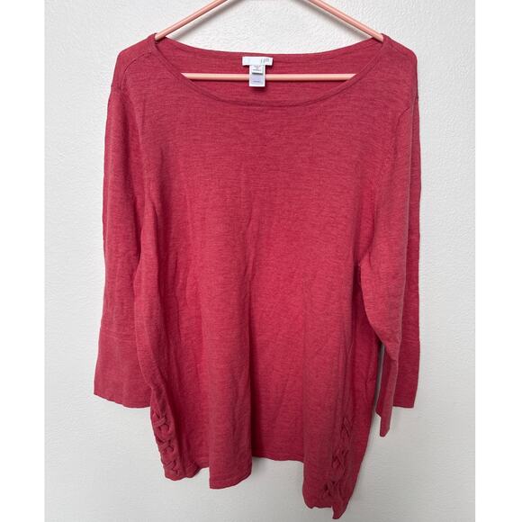J. Jill Pink 3/4 Sleeve Plus Size 100% Cotton Pullover top 2XL Braided - Picture 2 of 8